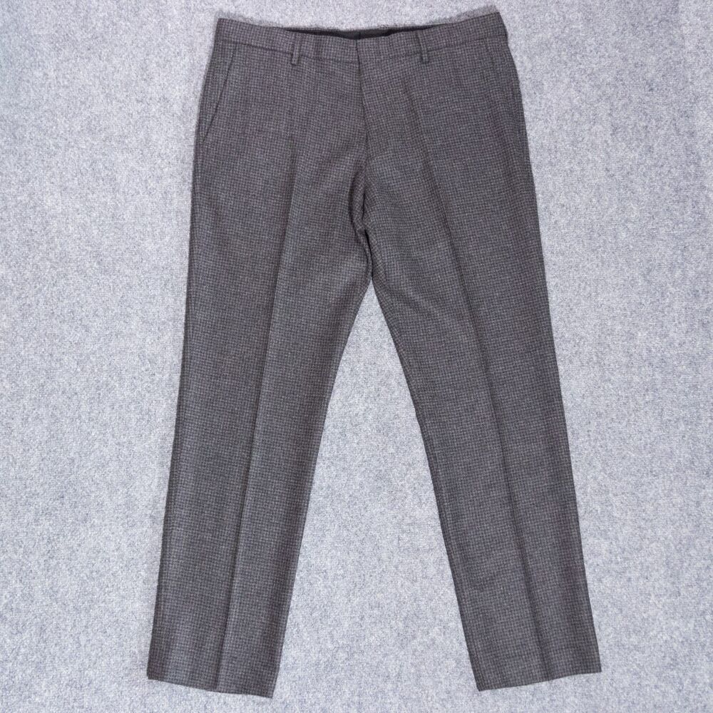 J. Crew Ludlow Slim Italian Wool Houndstooth Gray Pants 36x32 Pleated Trousers